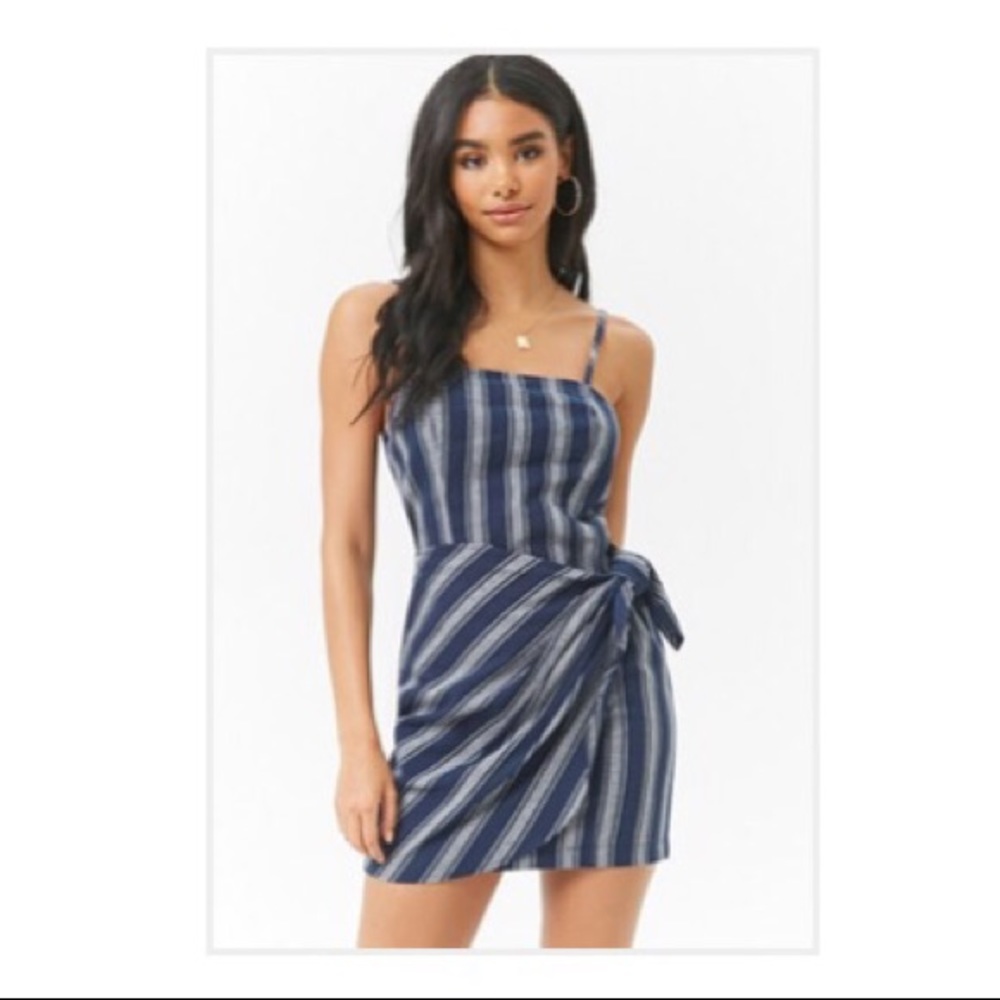 Navy Striped Wrap around Dress